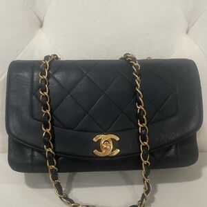 Chanel Vinatge Diana Black Quilted Lambskin within 24K Gold plated hardware Flap